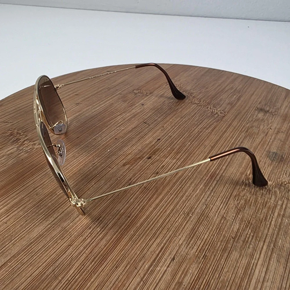 Ray-Ban Aviator Sunglasses Mens 58-14 Gold Brown Gradient Metal Tinted Italy
